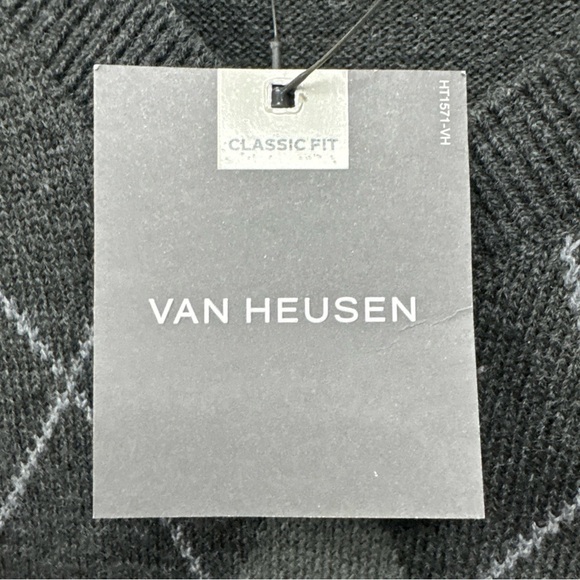 Van Heusen Mens Sweater Vest Sz 2XL Gray Argyle Vneck Classic Fit  New With Tags - Picture 5 of 7